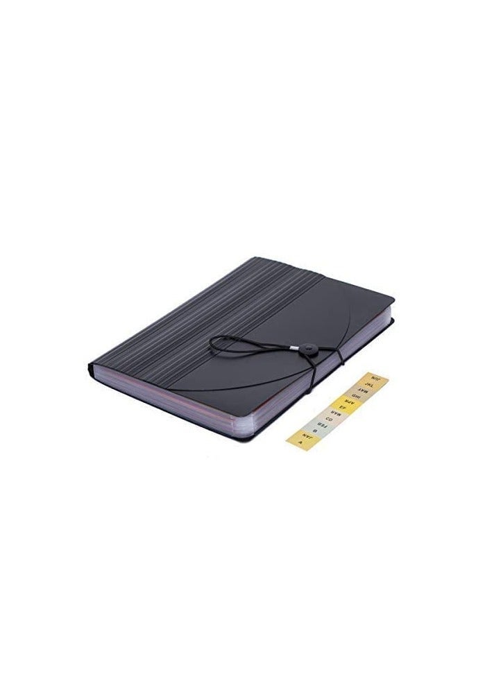 Chabeia 24 Pockets Expanding File Folder, Accordian File Organizer with Expandable Cover, Portable A4 Letter Size File Box, High Capacity Plastic Colored Paper Document Receipt Organizer（Black） - Image 3